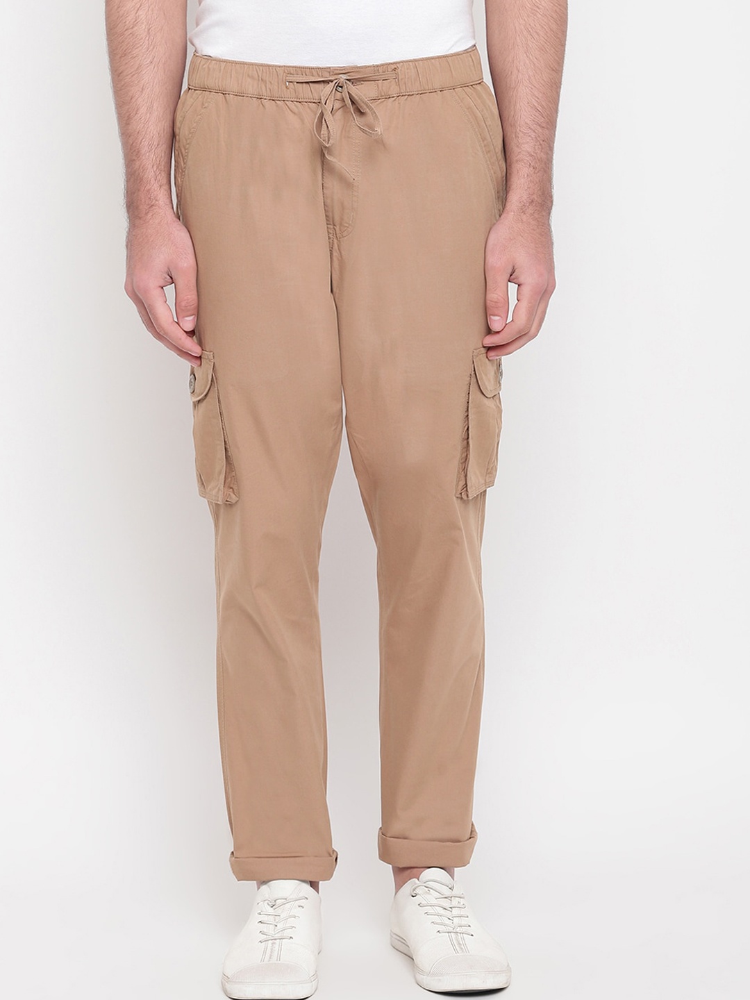 

SAPPER Men Khaki Brown Slim Fit Solid Cargos
