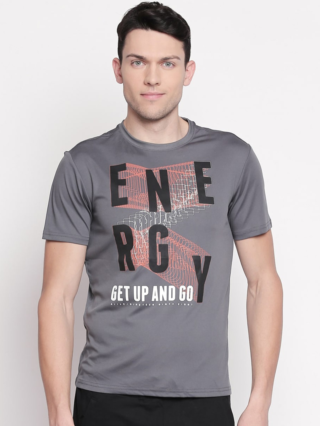

Ajile by Pantaloons Men Grey Slim Fit Printed Round Neck T-shirt