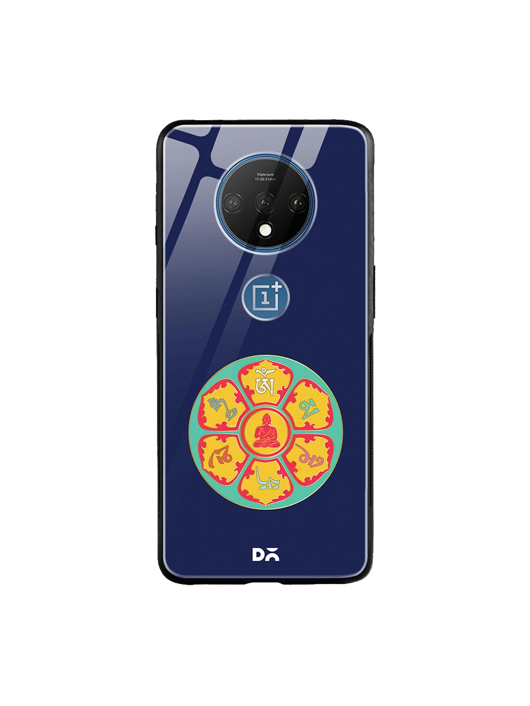

DailyObjects Blue & White Buddha Dharma Wheel OnePlus 7T Glass Case, Navy blue