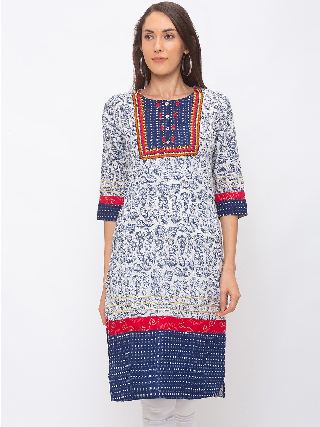 

Globus Women Blue & White Printed Straight Kurta