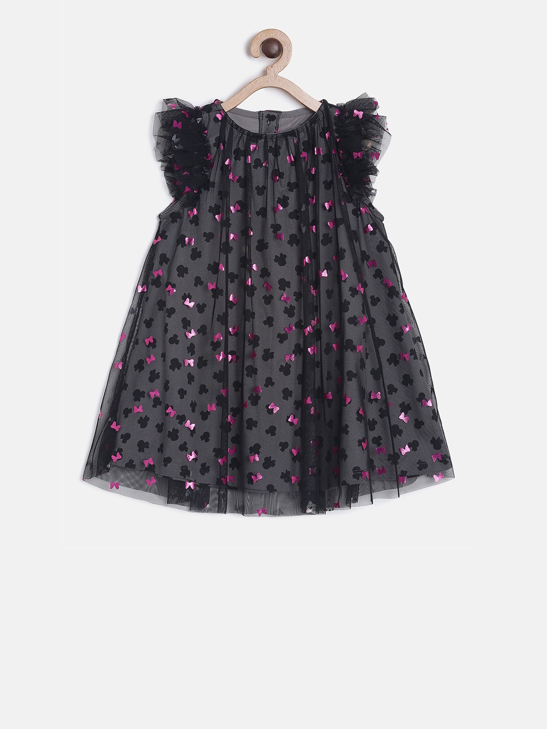

MINI KLUB Girls Black & Pink Shimmer Print A-Line Dress