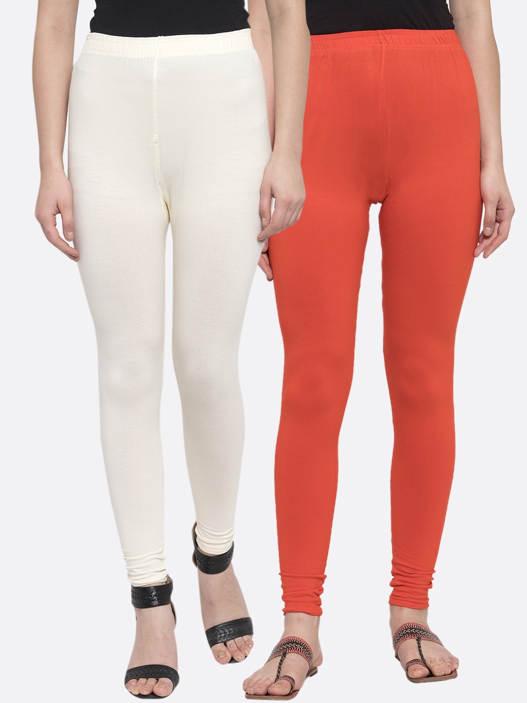 

TAG 7 Women Pack Of 2 Solid Churidar-Length Leggings, Orange