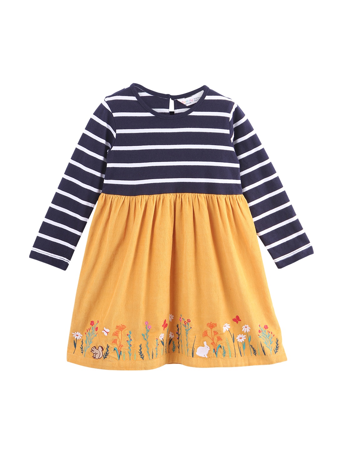 

Beebay Girls Yellow & Navy Blue Colourblocked A-Line Dress