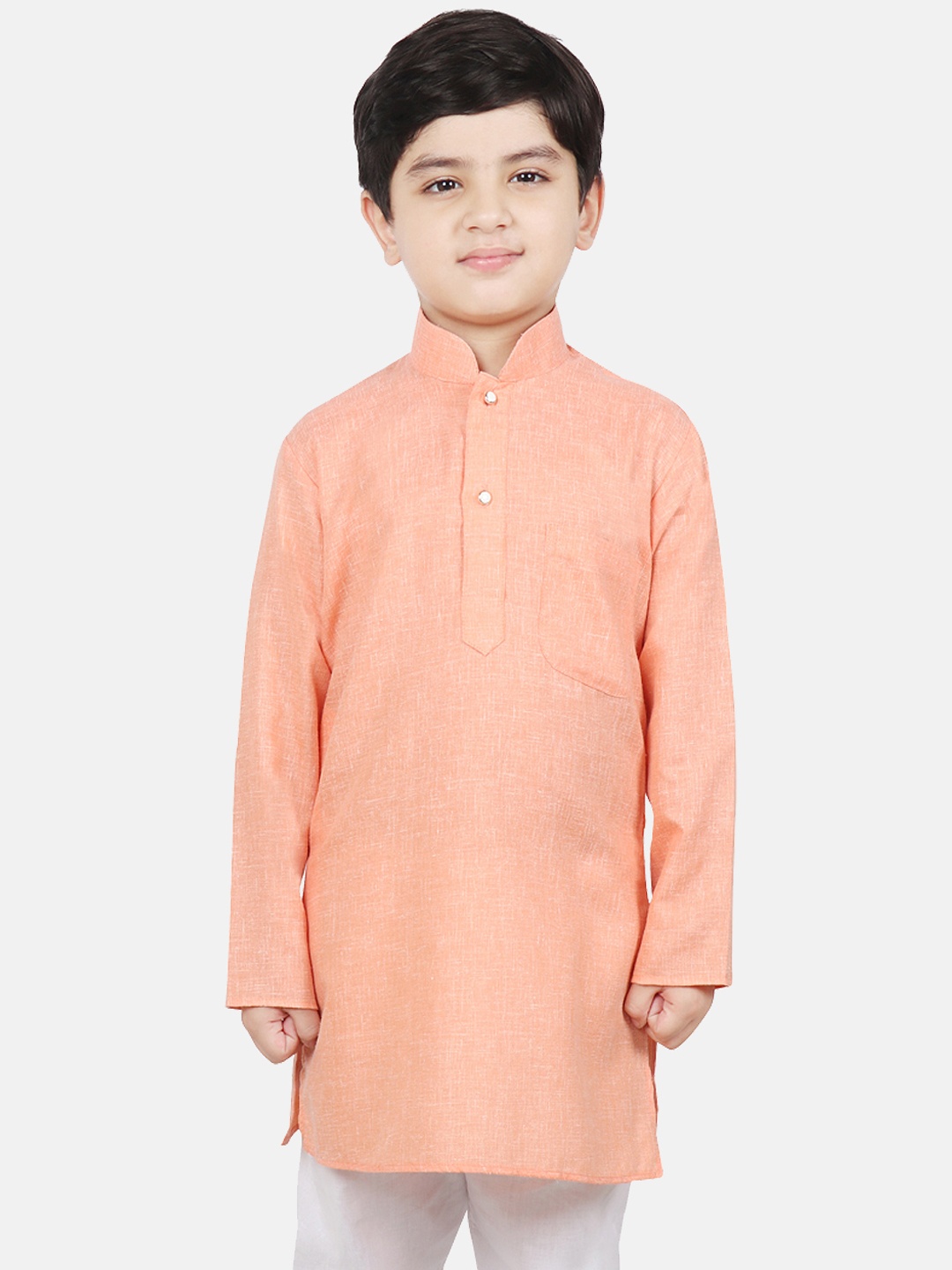

SG YUVRAJ Boys Peach-Coloured Solid Straight Kurta