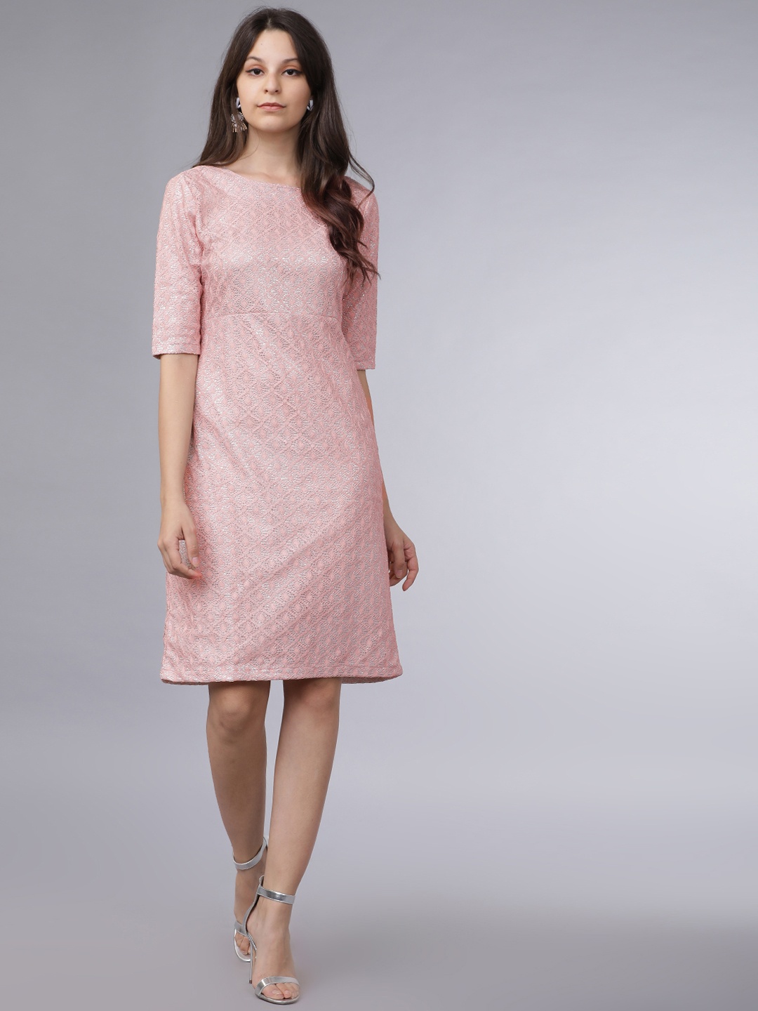 Tokyo Talkies Women Peach-Coloured Self Design Sheath Dress