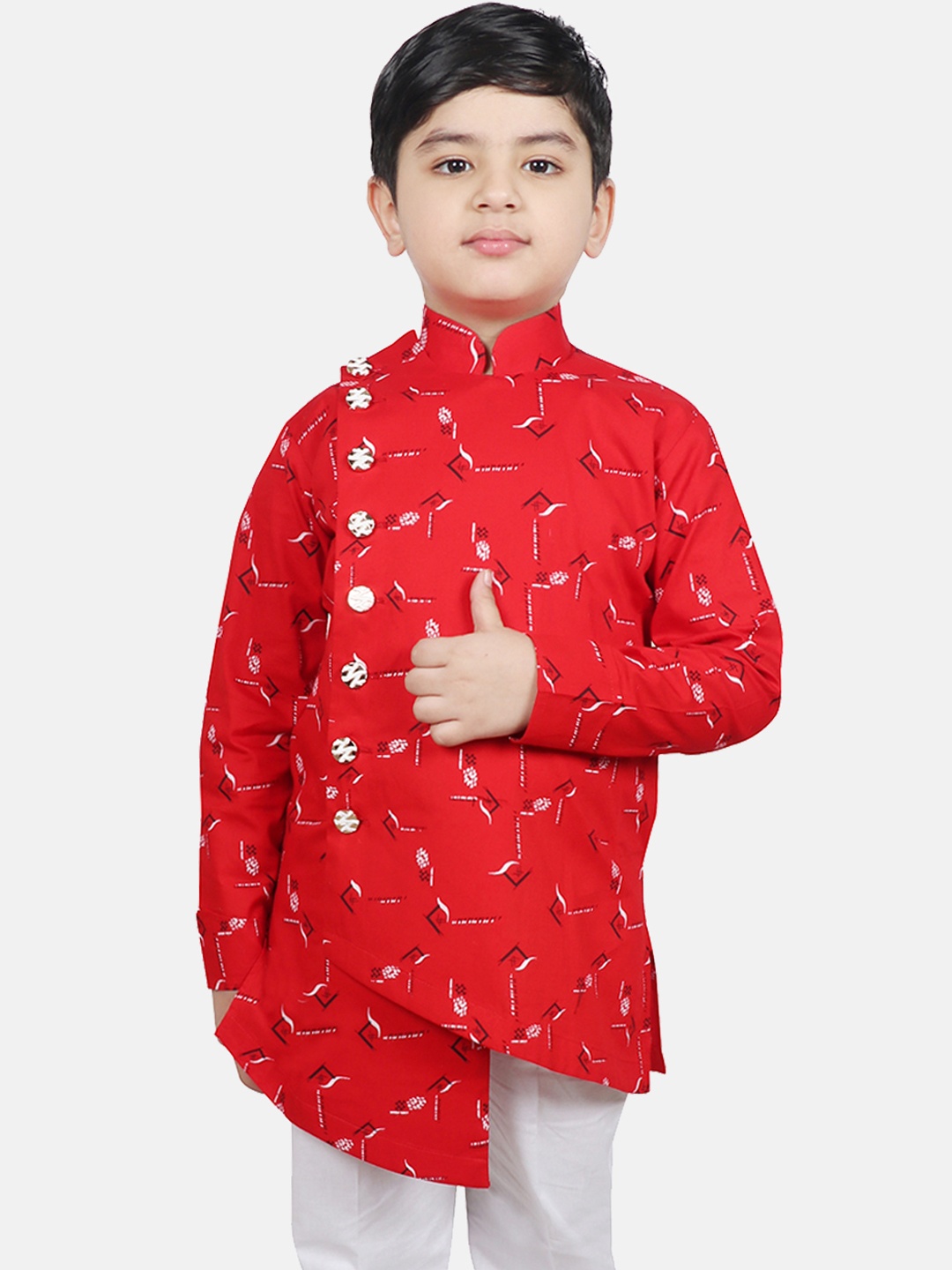 

SG YUVRAJ Boys Red Printed Angrakha Straight Kurta