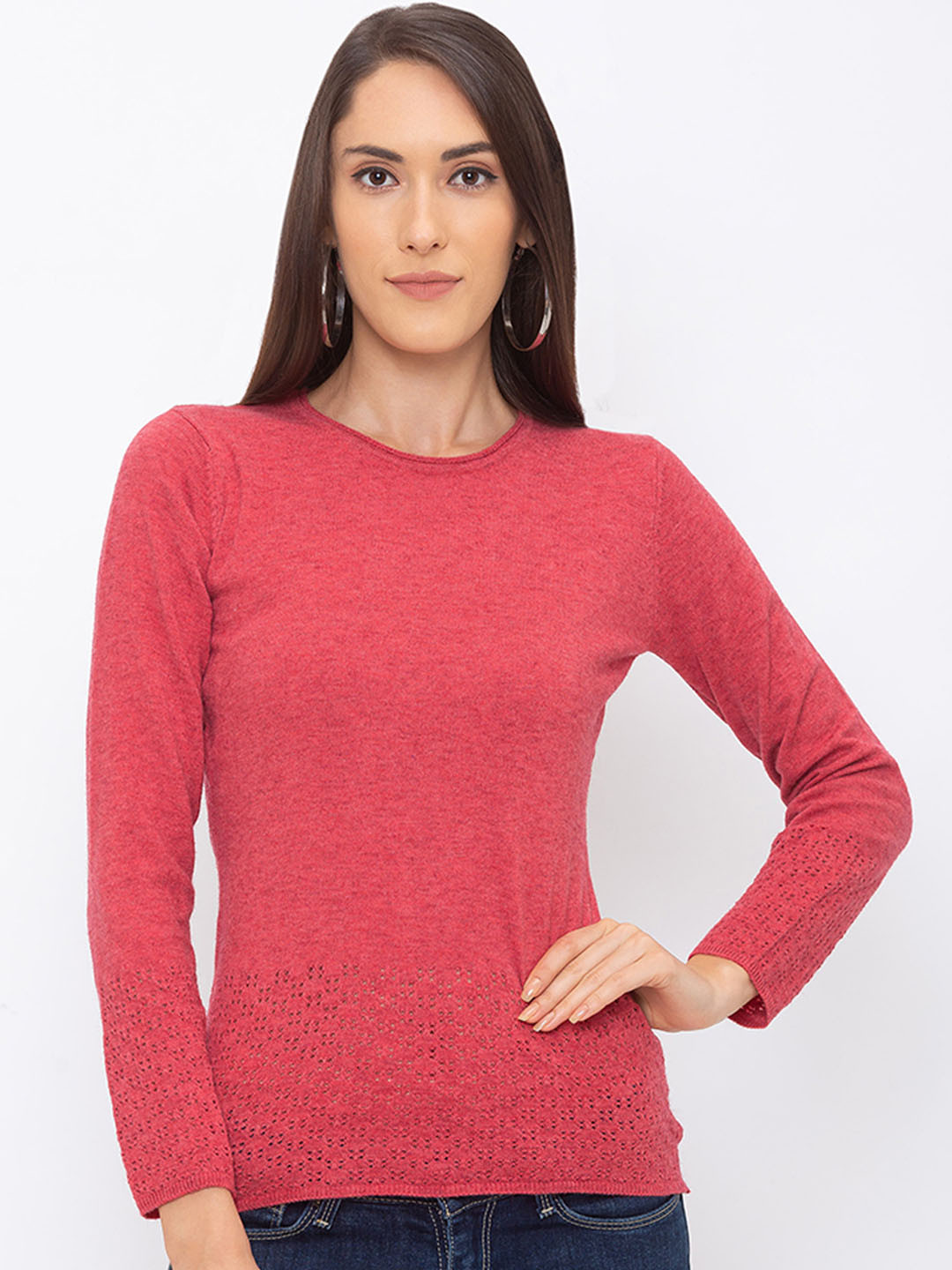 

Globus Women Coral Pink Self Design Top