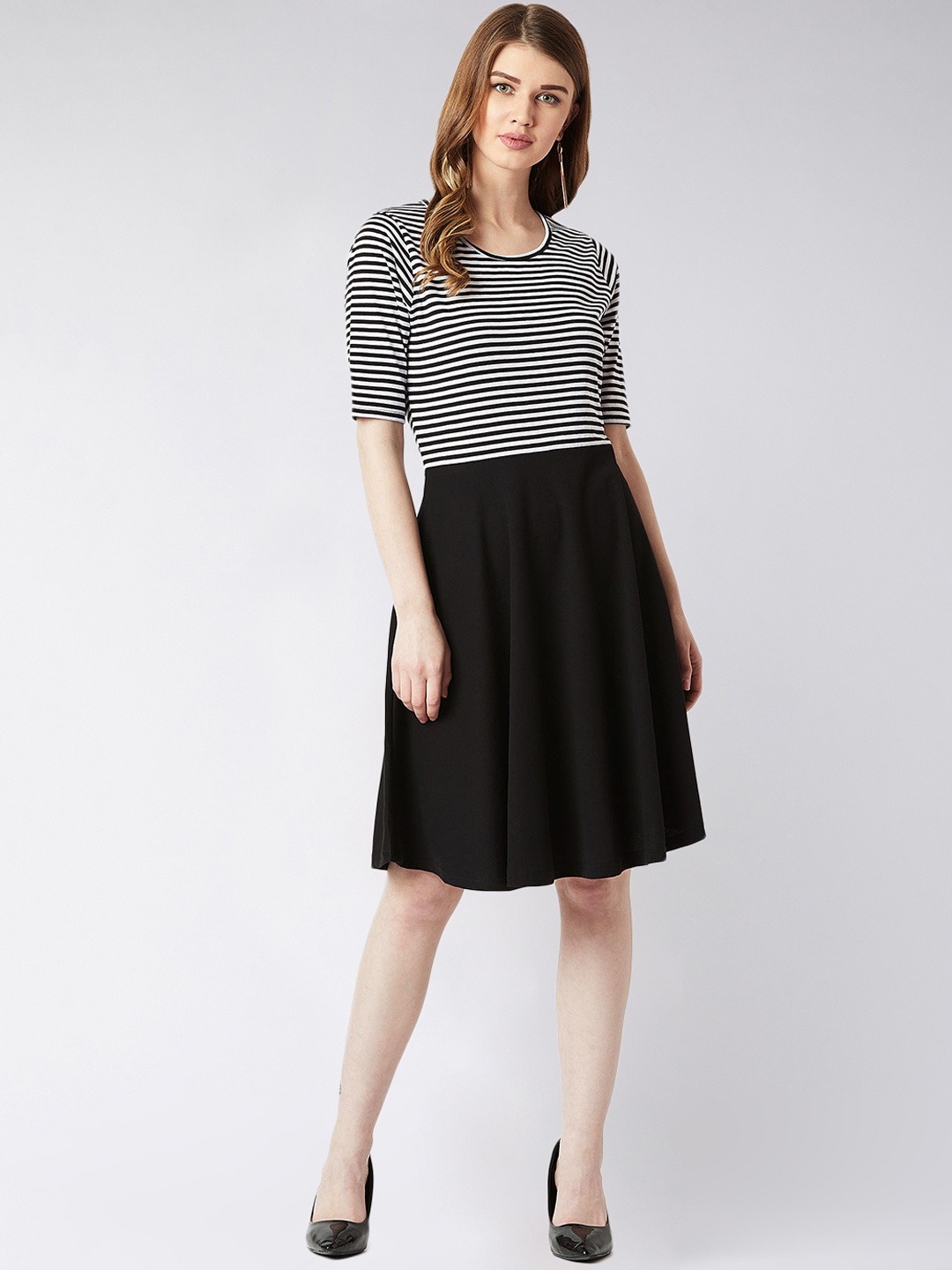 

Miss Chase Women Black Striped Fit and Flare Dress