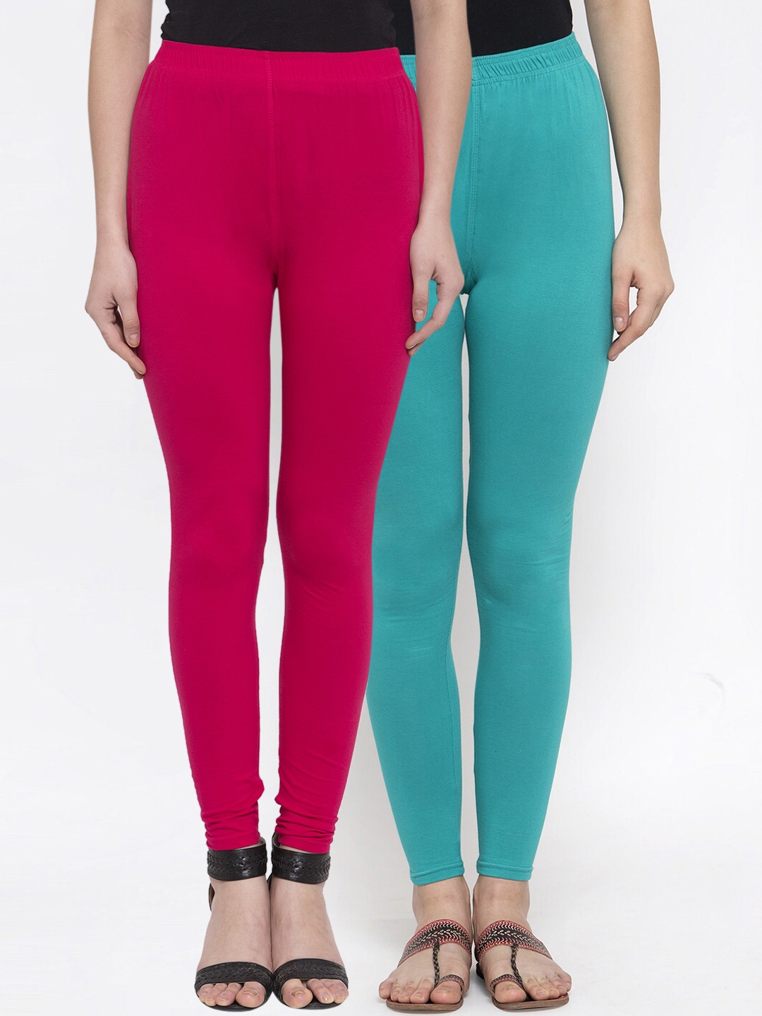 

TAG 7 Women Pack Of 2 Solid Ankle-Length Leggings, Turquoise blue