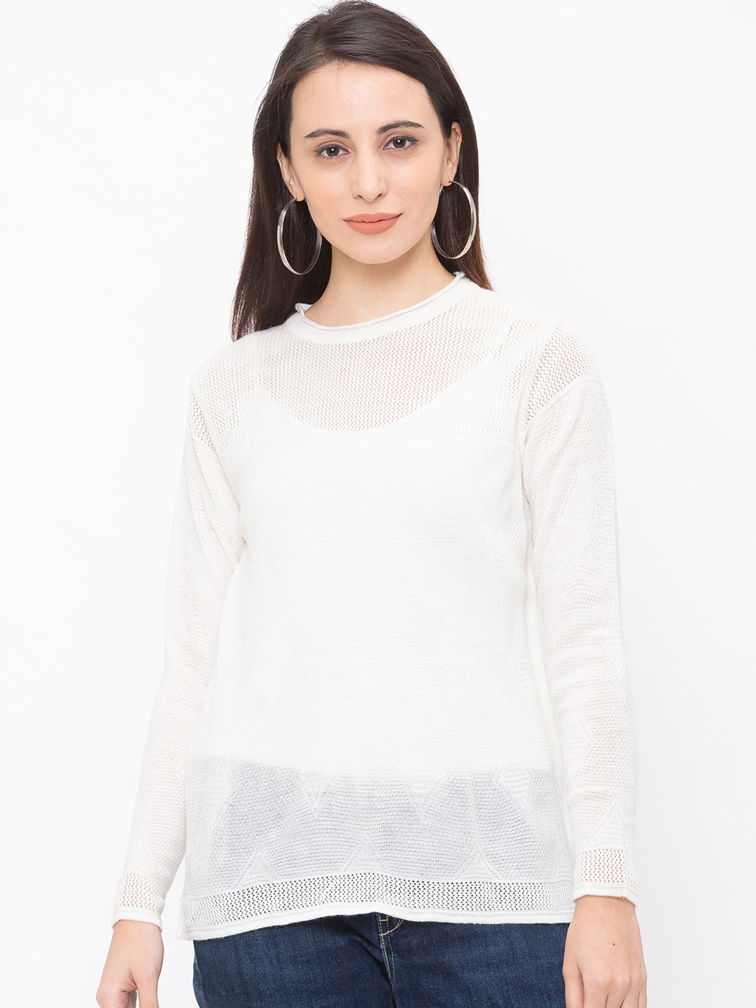 

Globus Women Off-White Self Design Pure Cotton Top