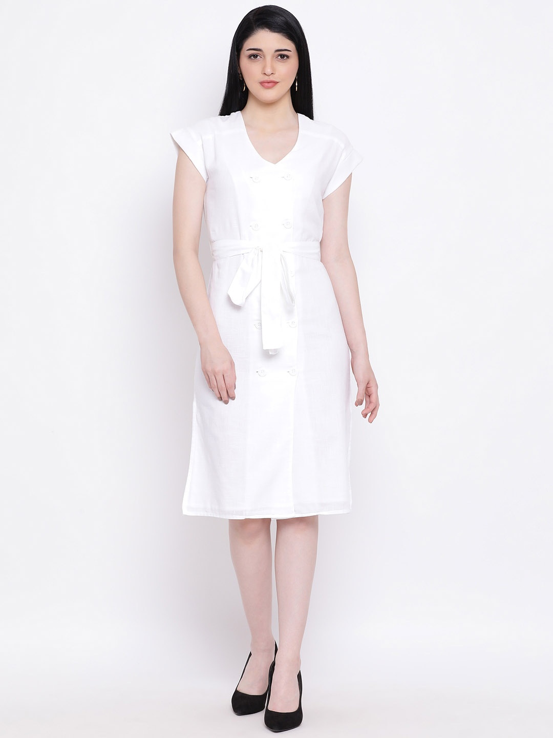 

Oxolloxo Women White Solid A-Line Dress