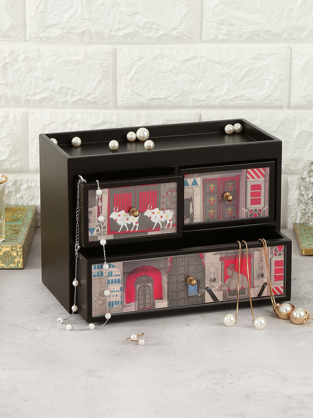 

India Circus by Krsnaa Mehta Red & Grey Doors Of Mystical Wonder Chest Of Drawer Organiser
