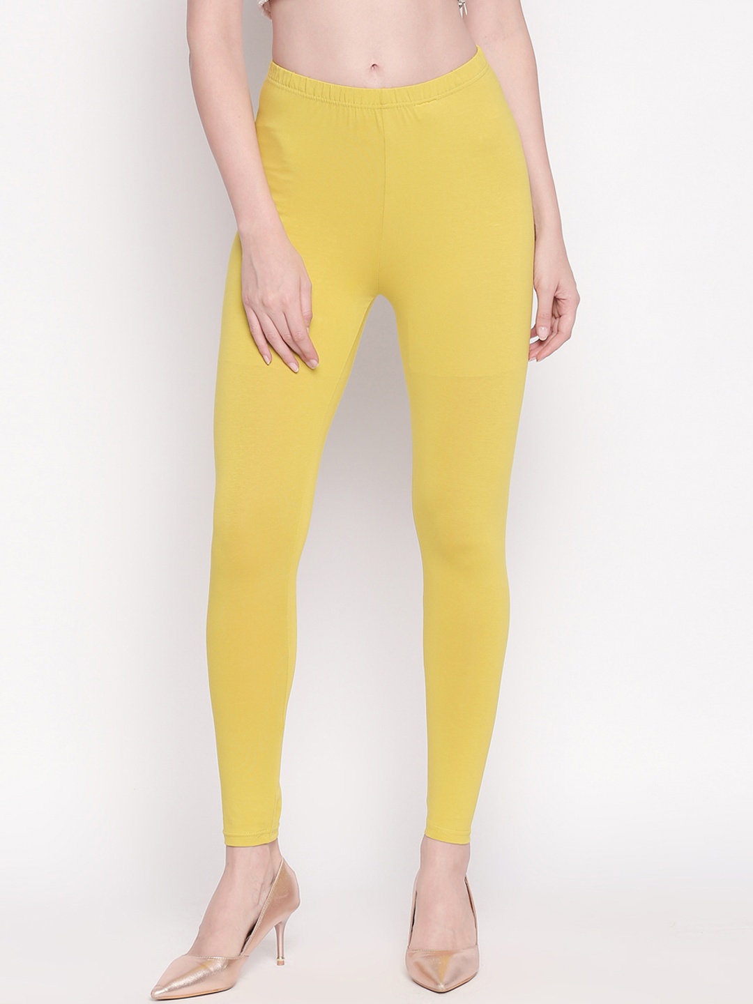 

RANGMANCH BY PANTALOONS Women Yellow Solid Skinny-Fit Ankle-Length Leggings