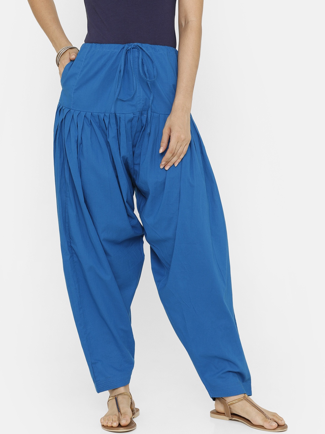 

De Moza Women Blue Solid Loose-Fit Patiala