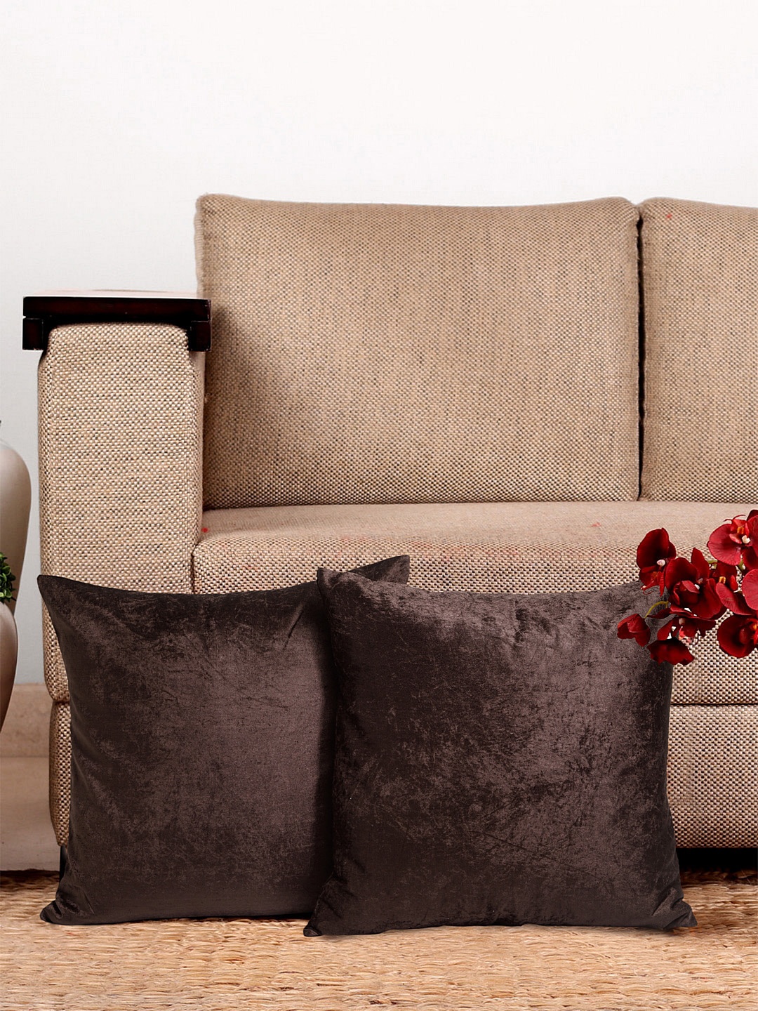 

HOSTA HOMES Brown Set of 2 Solid Square Cushion Covers