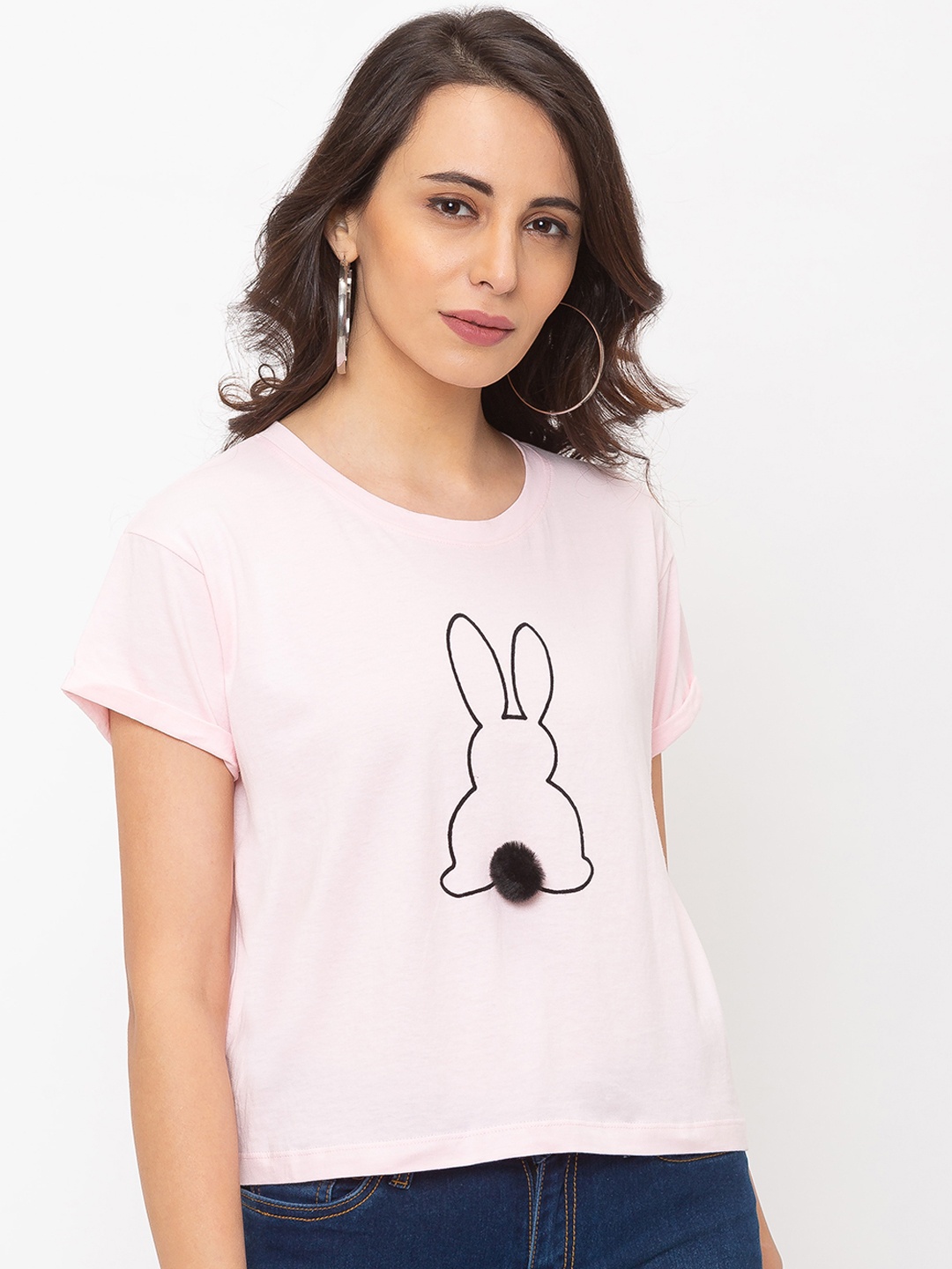 

Globus Women Pink Printed Round Neck T-shirt