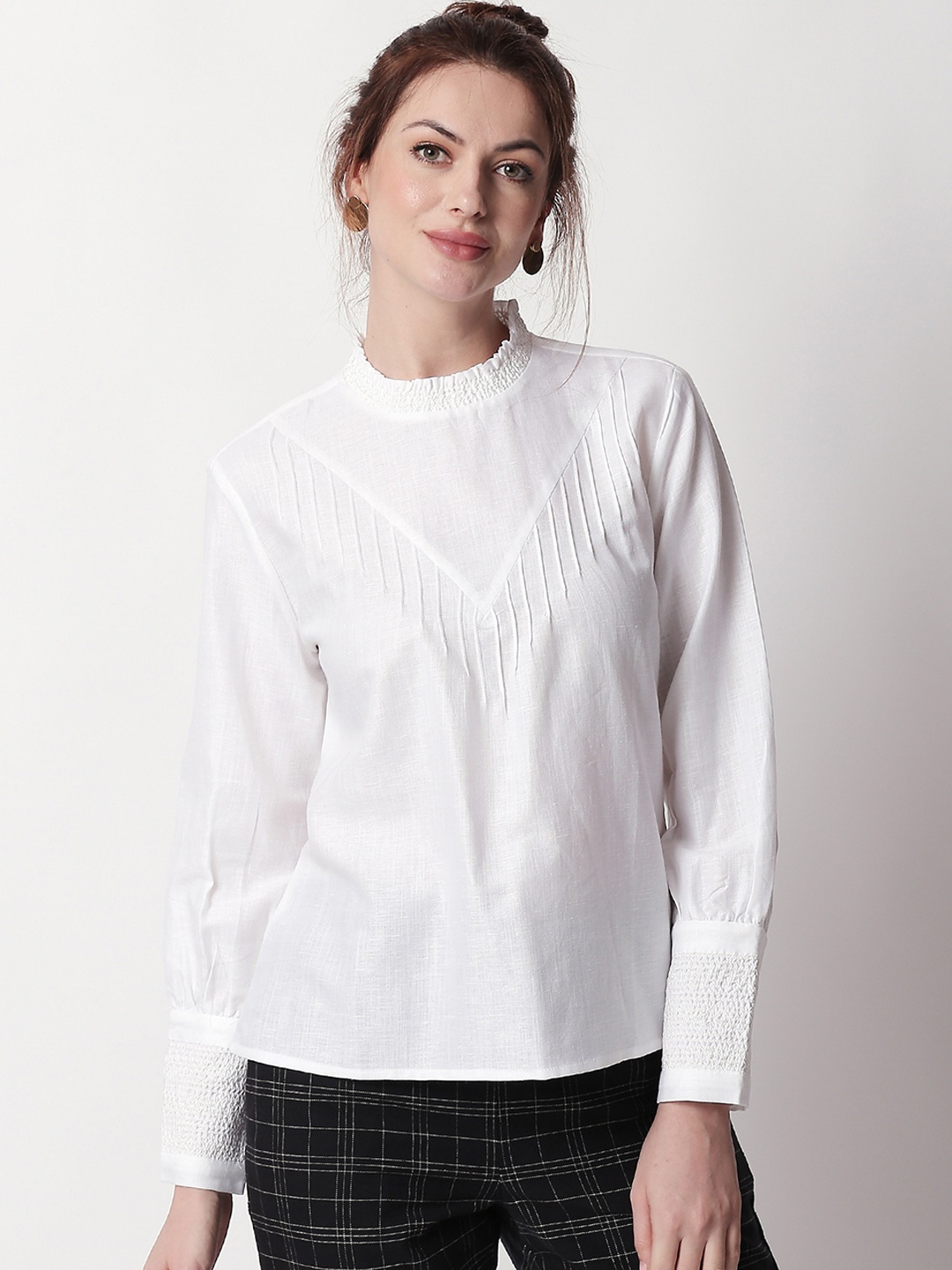 

RAREISM Women White Solid Linen Top