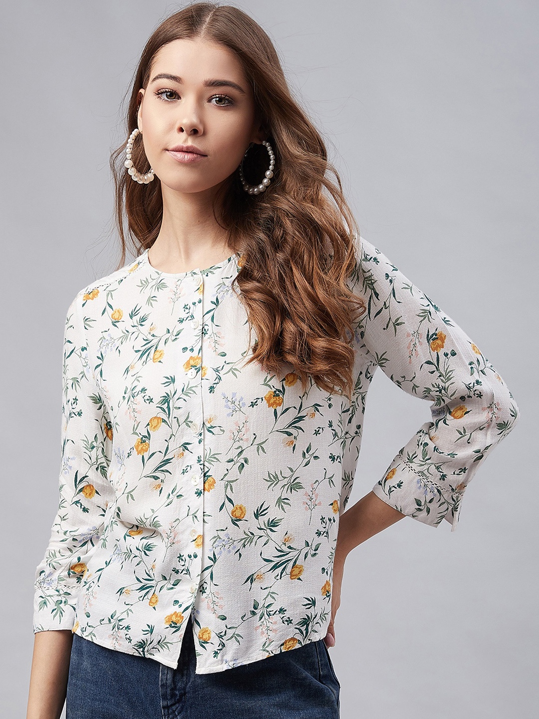 

Marie Claire Women White Floral Printed Top