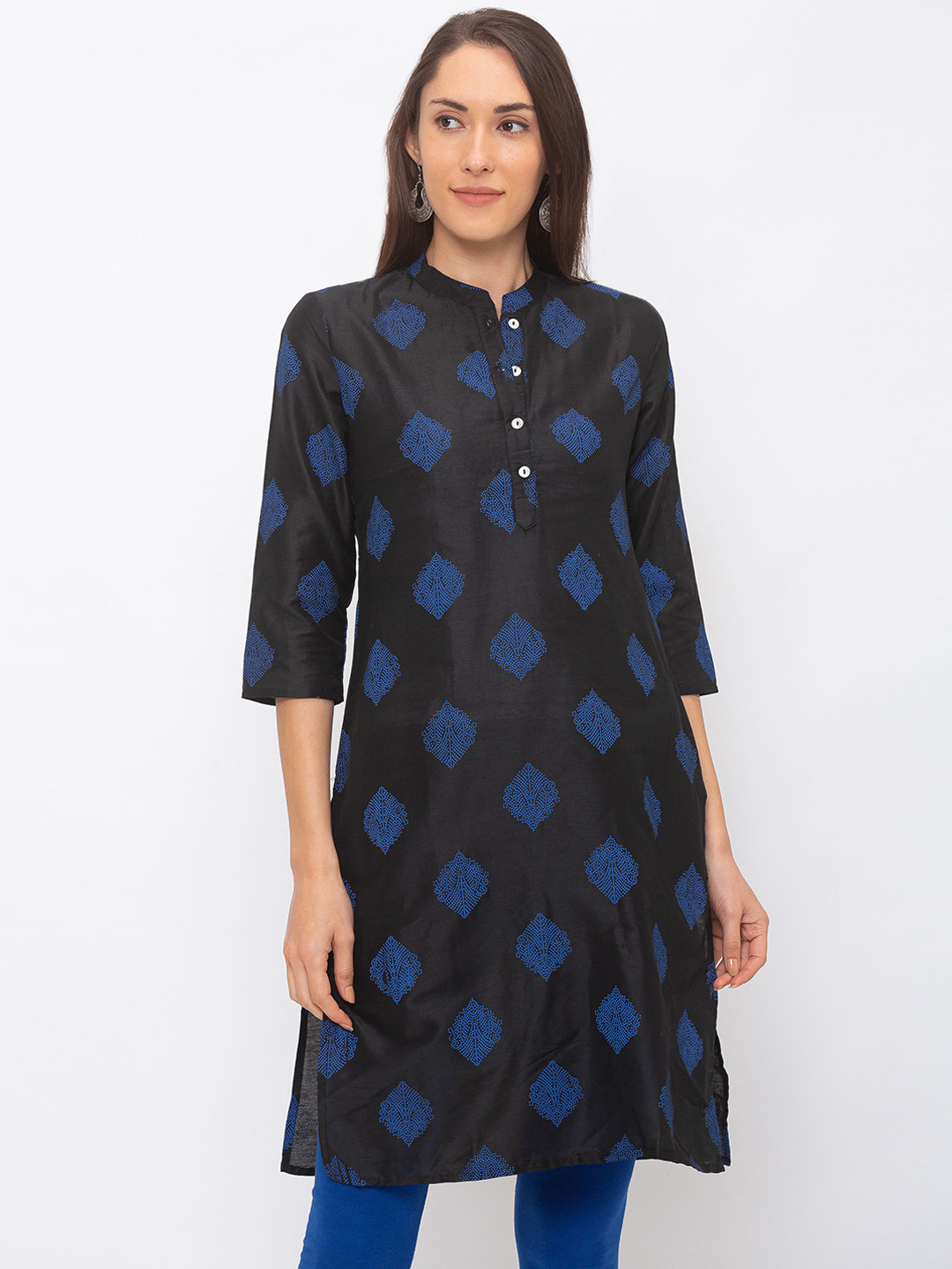 

Globus Women Black & Blue Printed A-Line Kurta
