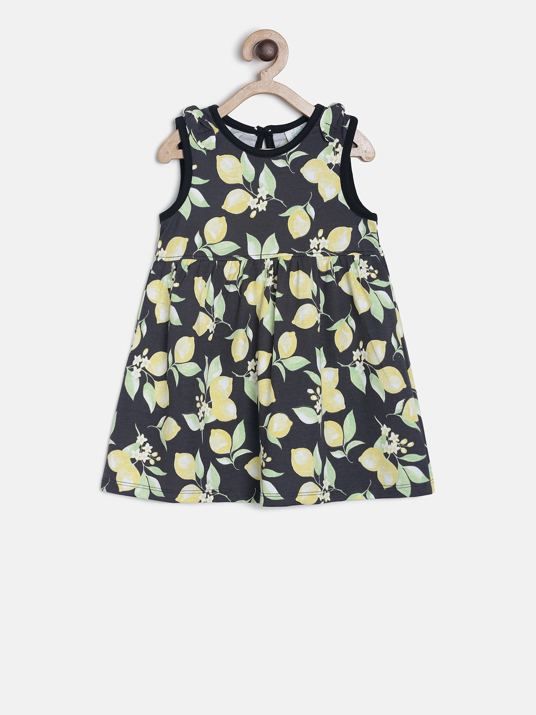 

MINI KLUB Infant Girls Black & Yellow Floral Print Fit and Flare Dress