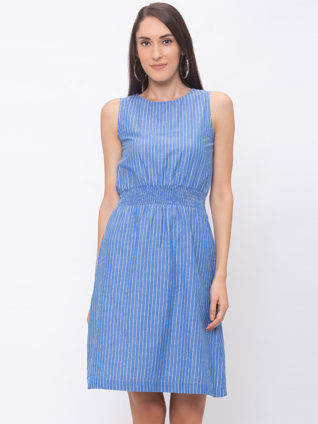 

Globus Women Blue Striped Fit and Flare Dress