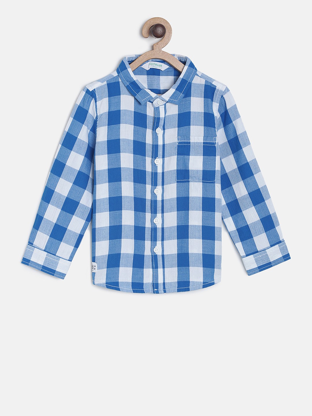 

MINI KLUB Boys Blue & White Regular Fit Checked Casual Shirt