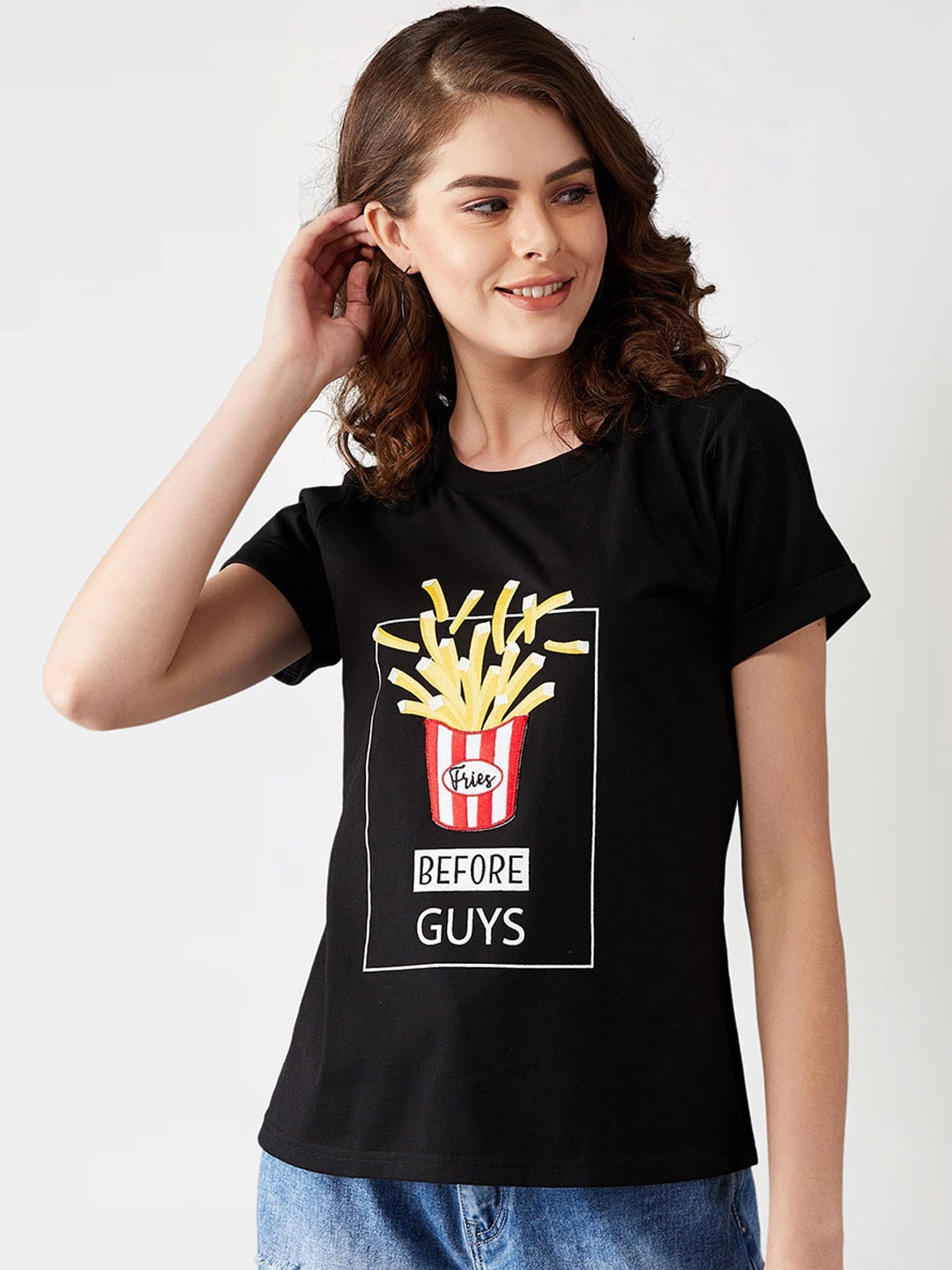 

Miss Chase Women Black Printed Round Neck T-shirt
