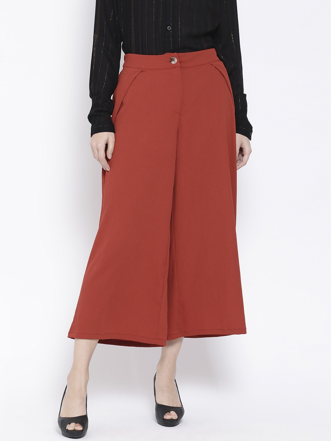 

Oxolloxo Women Rust Solid Flared Palazzos