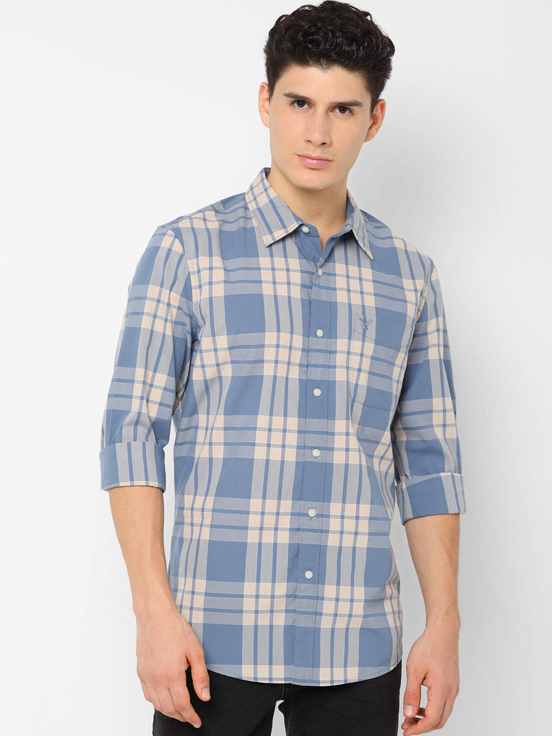 

AMERICAN EAGLE OUTFITTERS Men Blue & Cream Checked Casual Shirt