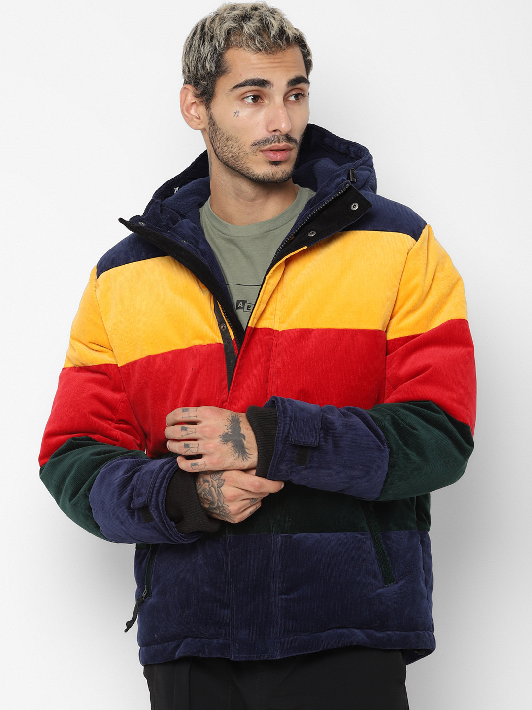 

AMERICAN EAGLE OUTFITTERS Men Multicoloured Striped Padded Jacket, Multi