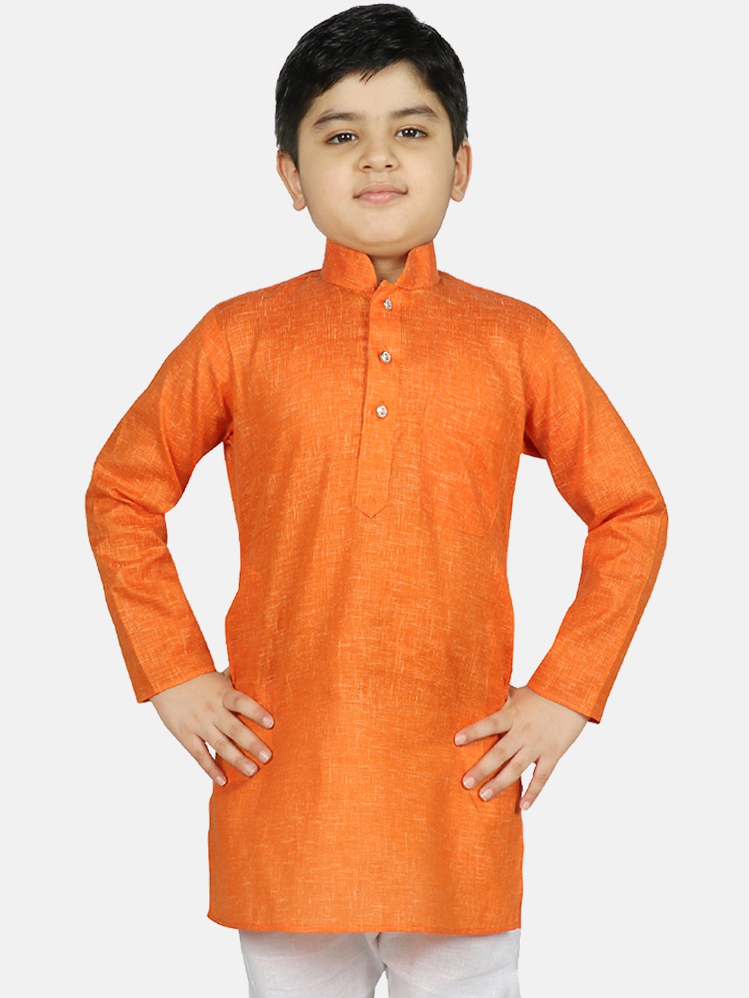SG YUVRAJ Boys Orange Solid Straight Kurta