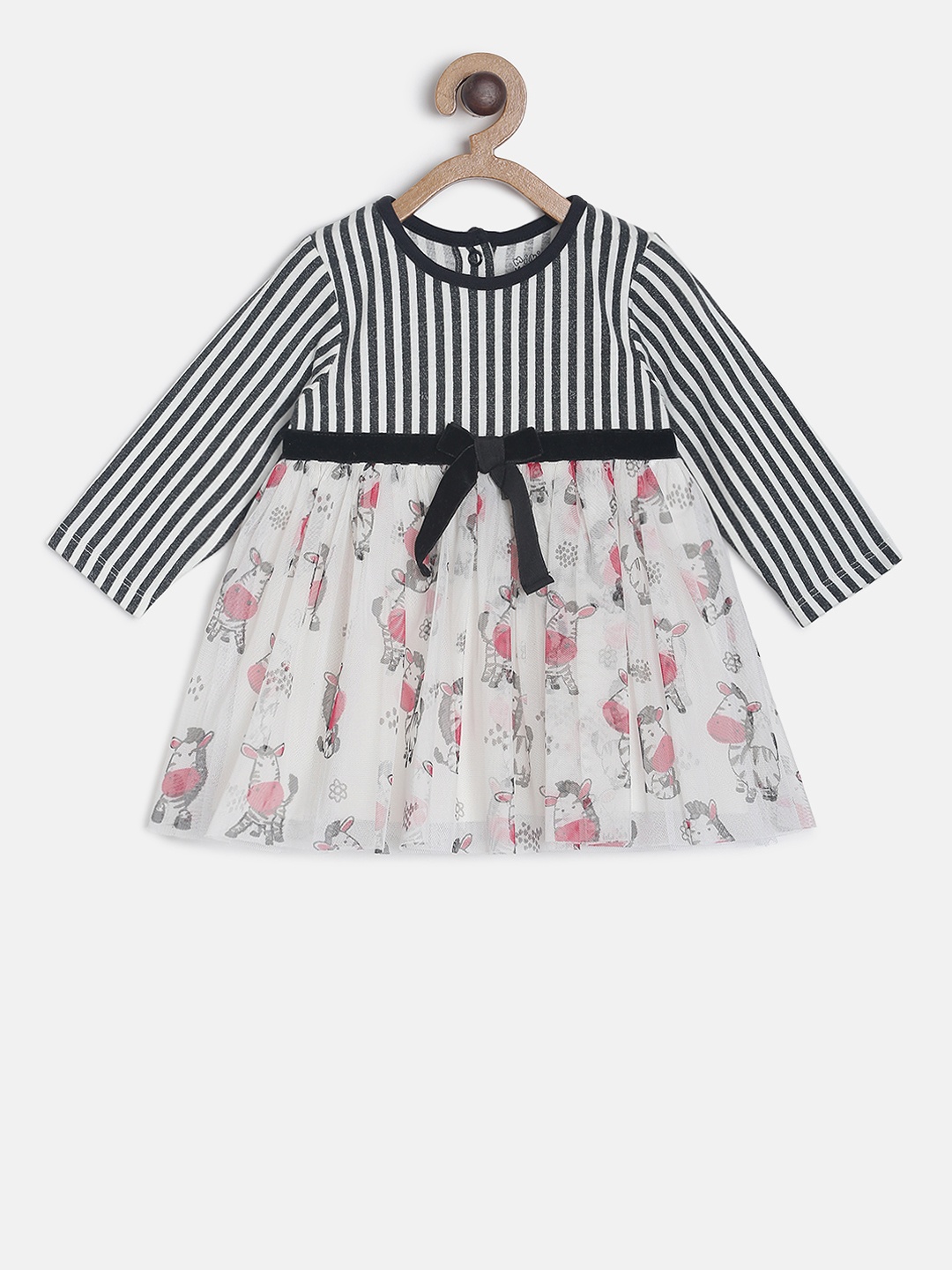 

MINI KLUB Girls White & Grey Floral Printed A-Line Dress
