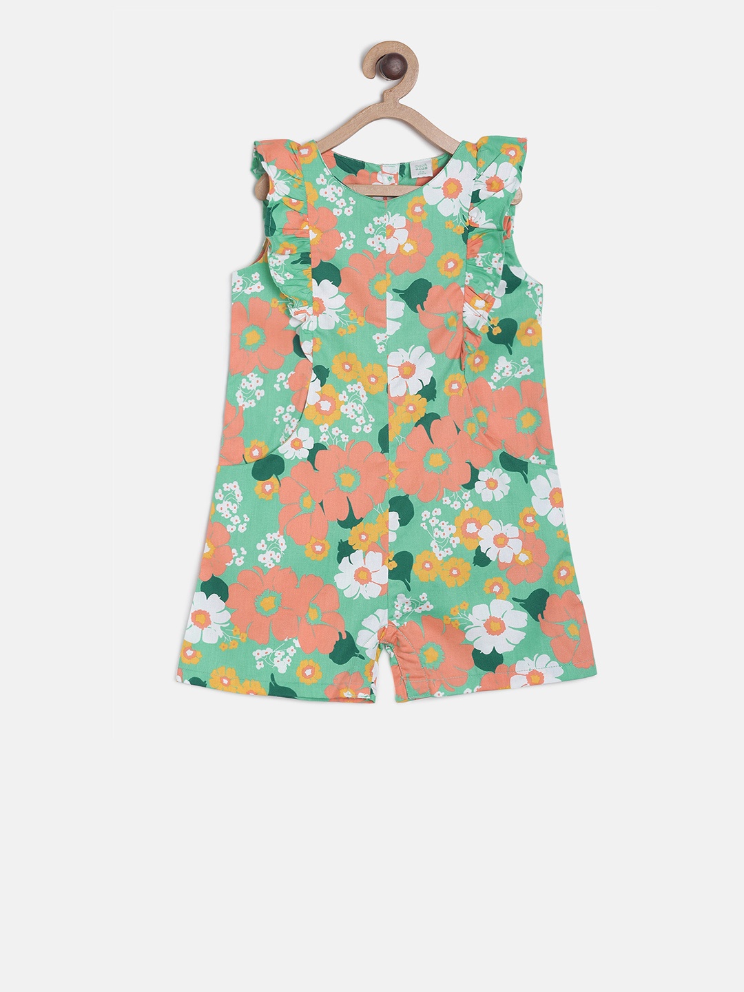 

MINI KLUB Girls Green & Brown Printed Basic Jumpsuit