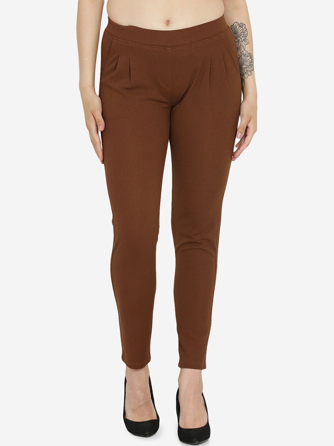 Westwood Women Coffee Brown Regular Fit Solid Chinos