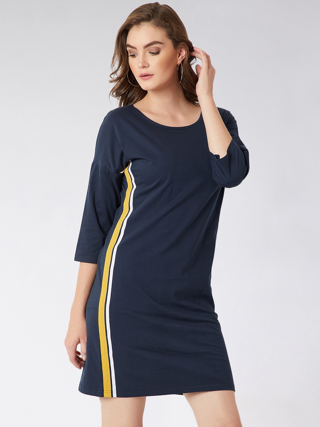 Miss Chase Women Navy Blue Solid T-shirt Dress