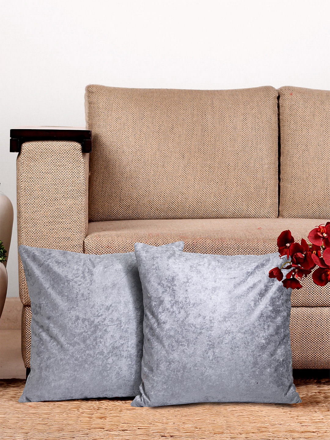 

HOSTA HOMES Grey Set of 2 Solid Square Cushion Covers