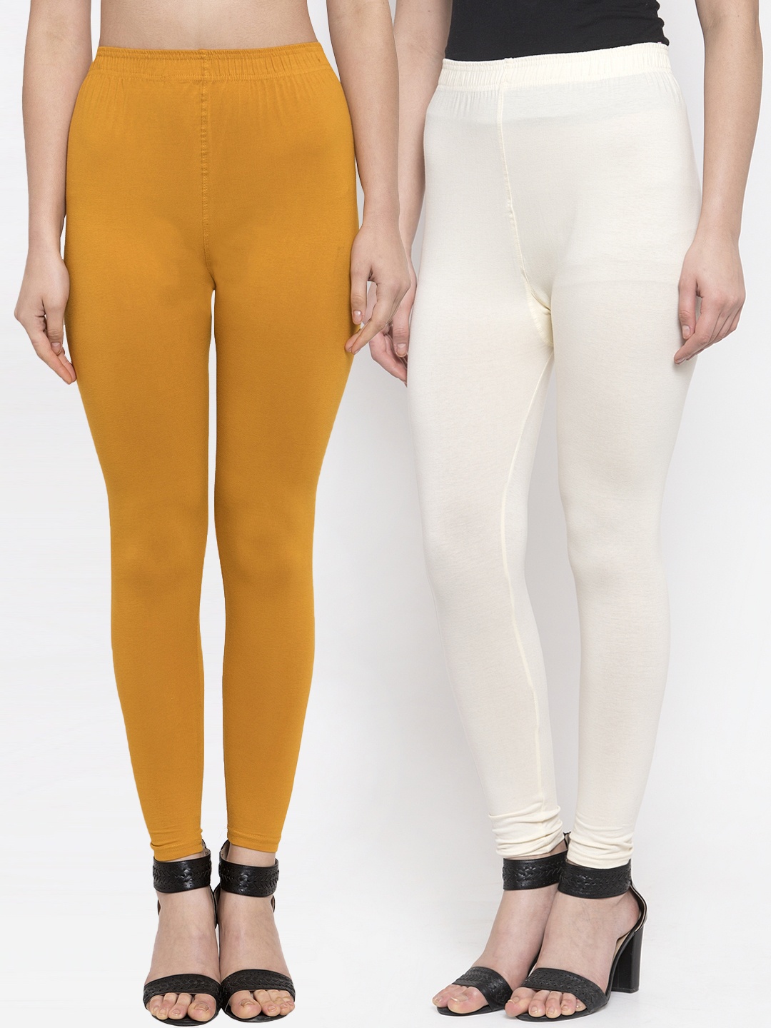 

TAG 7 Women Pack Of 2 Solid Ankle-Length Leggings, Mustard