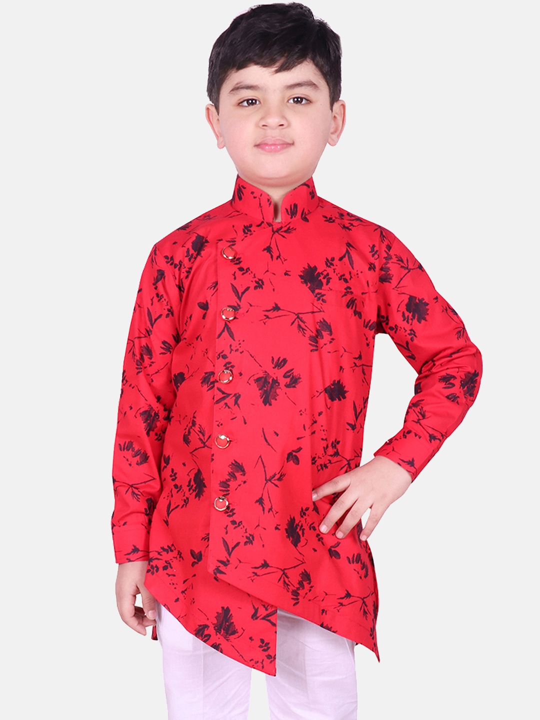 

SG YUVRAJ Boys Red Printed Straight Kurta