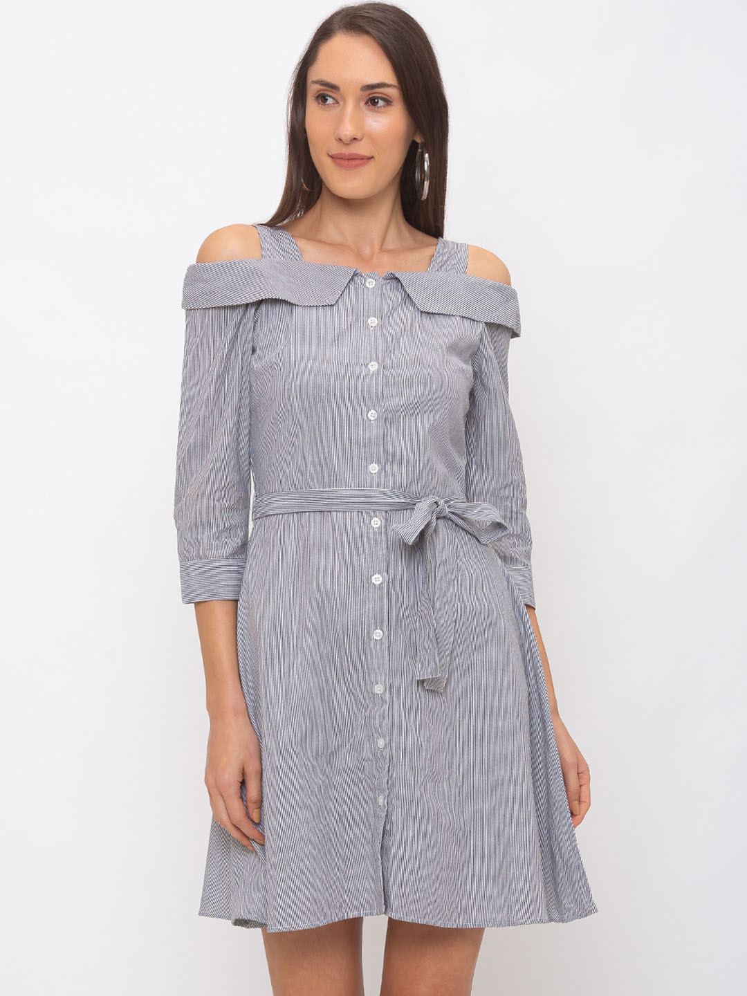 

Globus Women Black & White Striped Shirt Dress