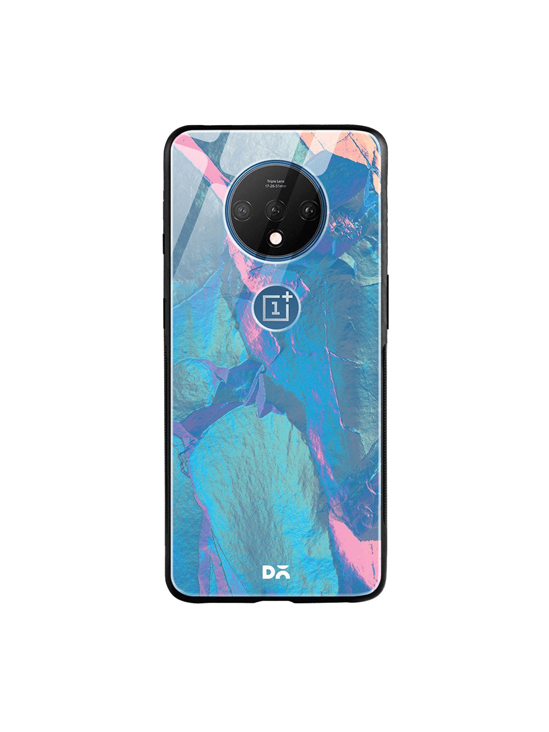 DailyObjects Blue & Pink Glacier Holo Stone OnePlus 7T Glass Case