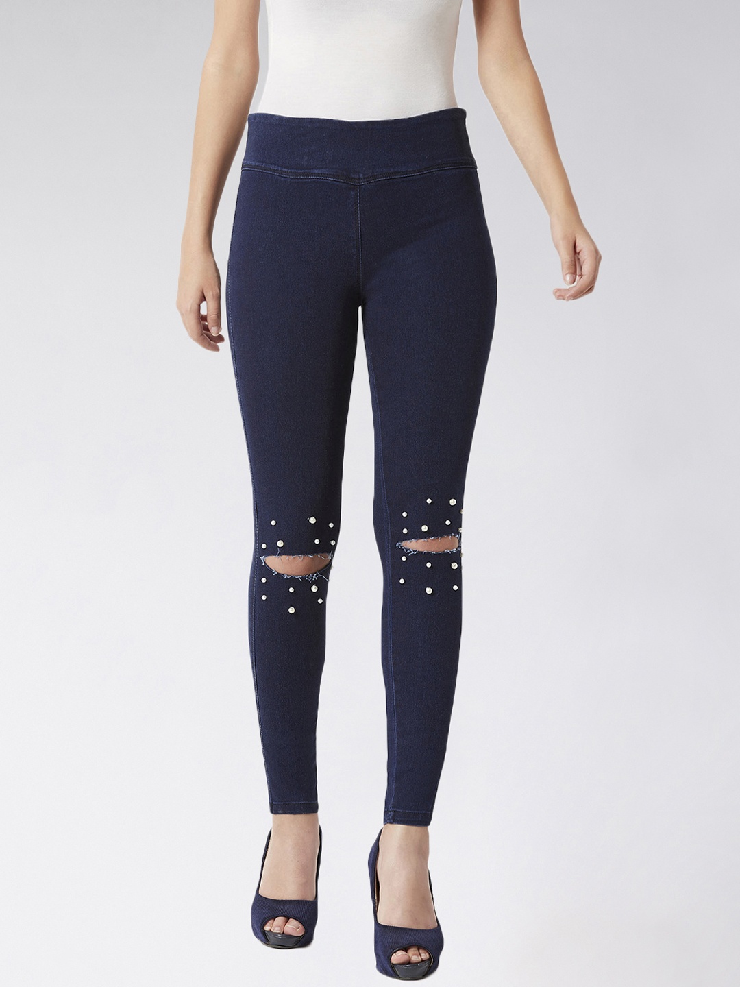 

Miss Chase Women Navy Blue Embellished Skinny Fit Jeggings