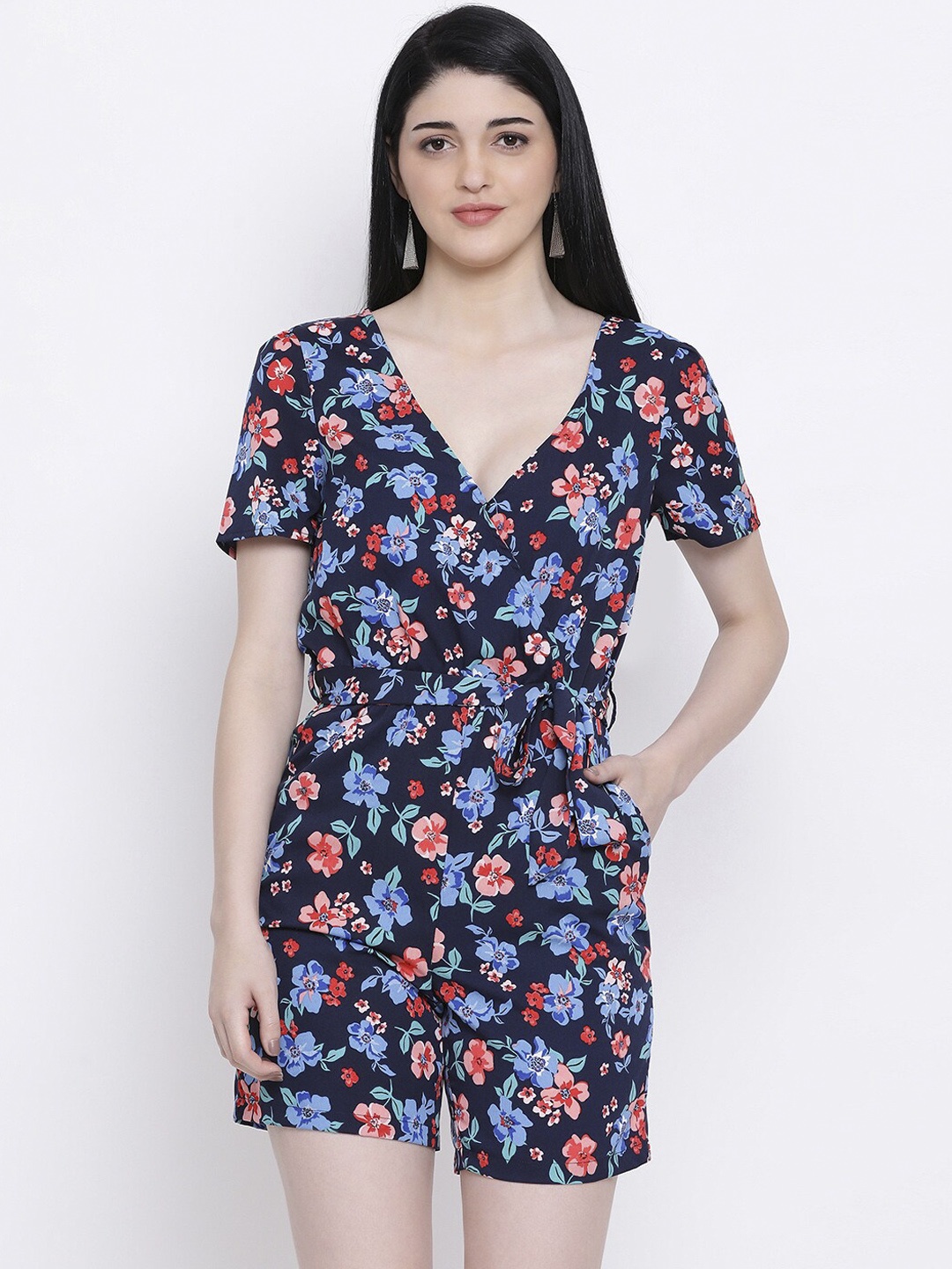 

Oxolloxo Women Blue & Red Printed Playsuit