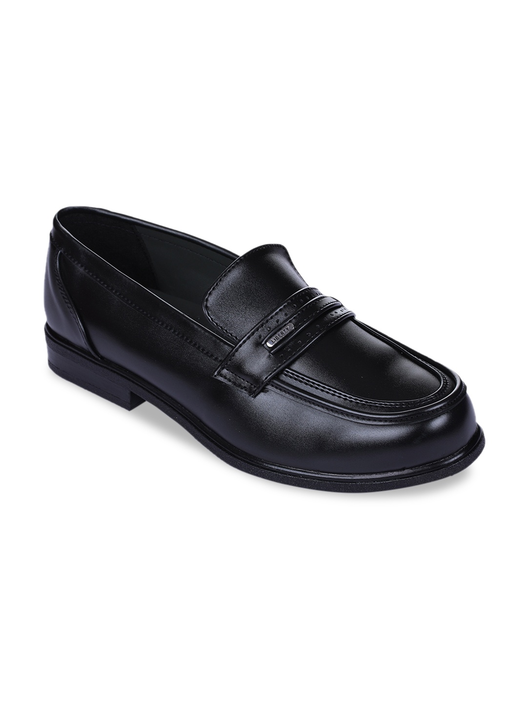 

Liberty Men Black Solid Leather Formal Slip-Ons