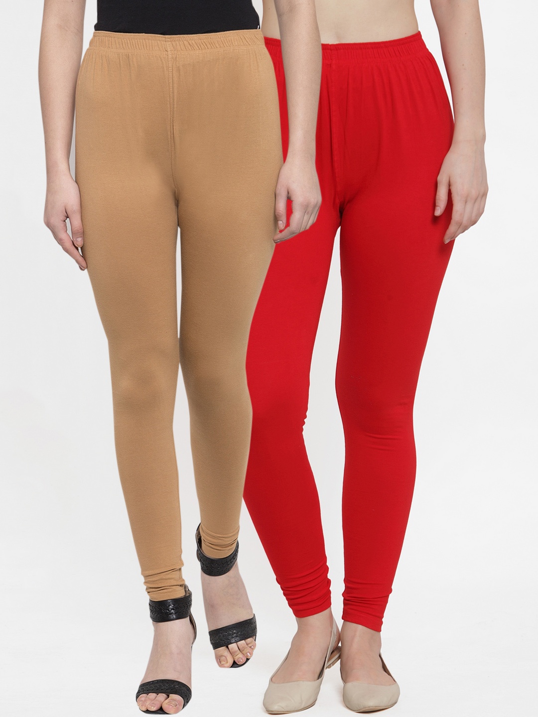 

TAG 7 Women Pack of 2 Solid Churidar-Length Leggings, Red