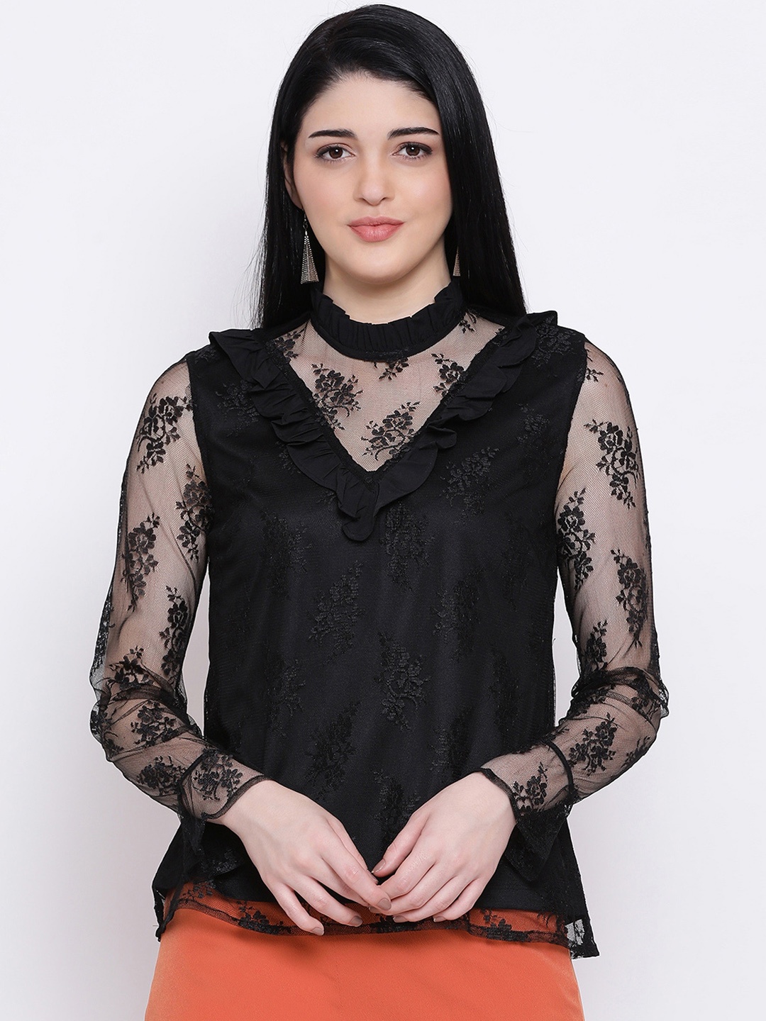 

Oxolloxo Women Black Self Design A-Line Top