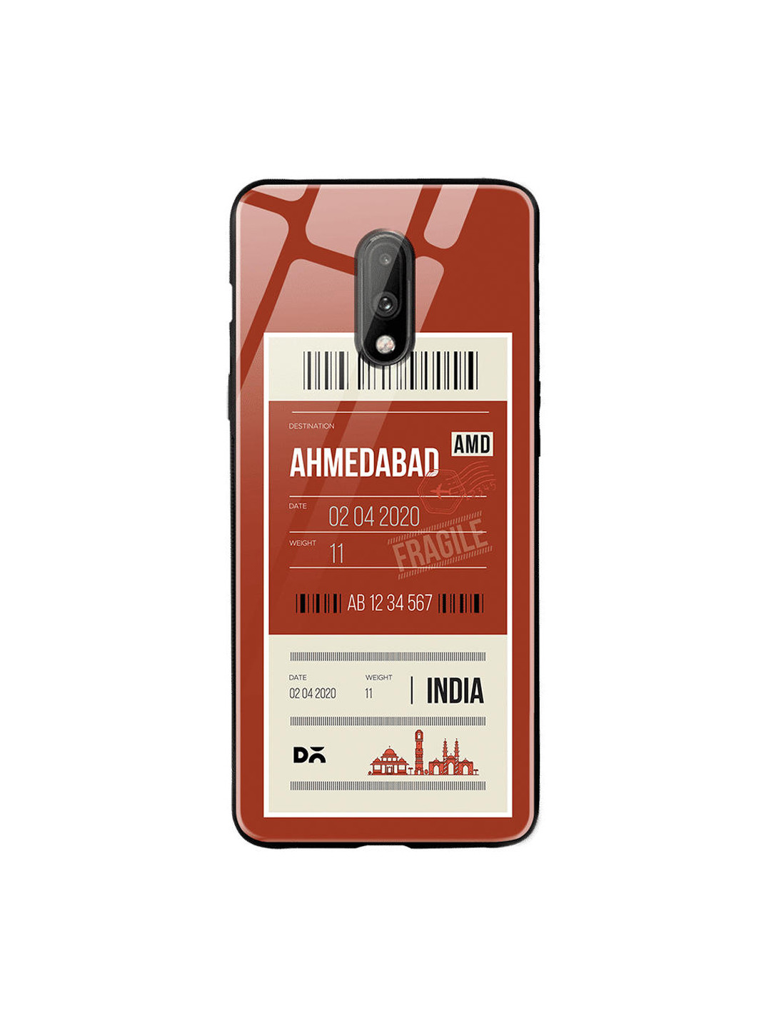

DailyObjects Rust Red & White Ahmedabad City Tag OnePlus 7 Glass Case