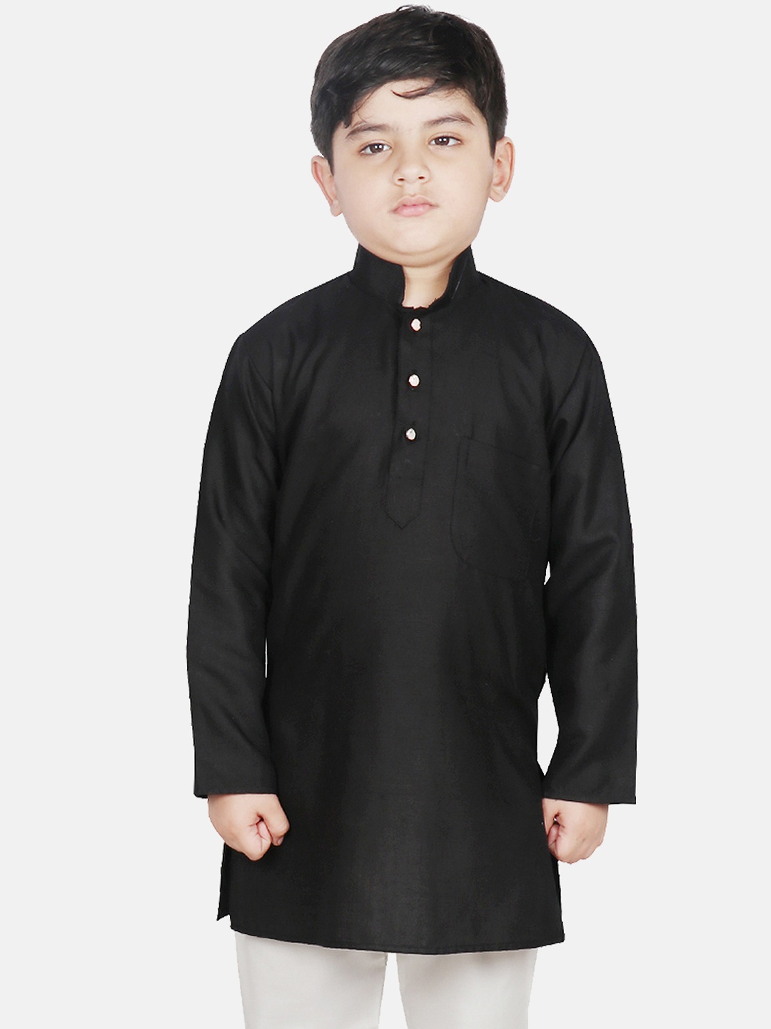 SG YUVRAJ Boys Black Solid Straight Kurta