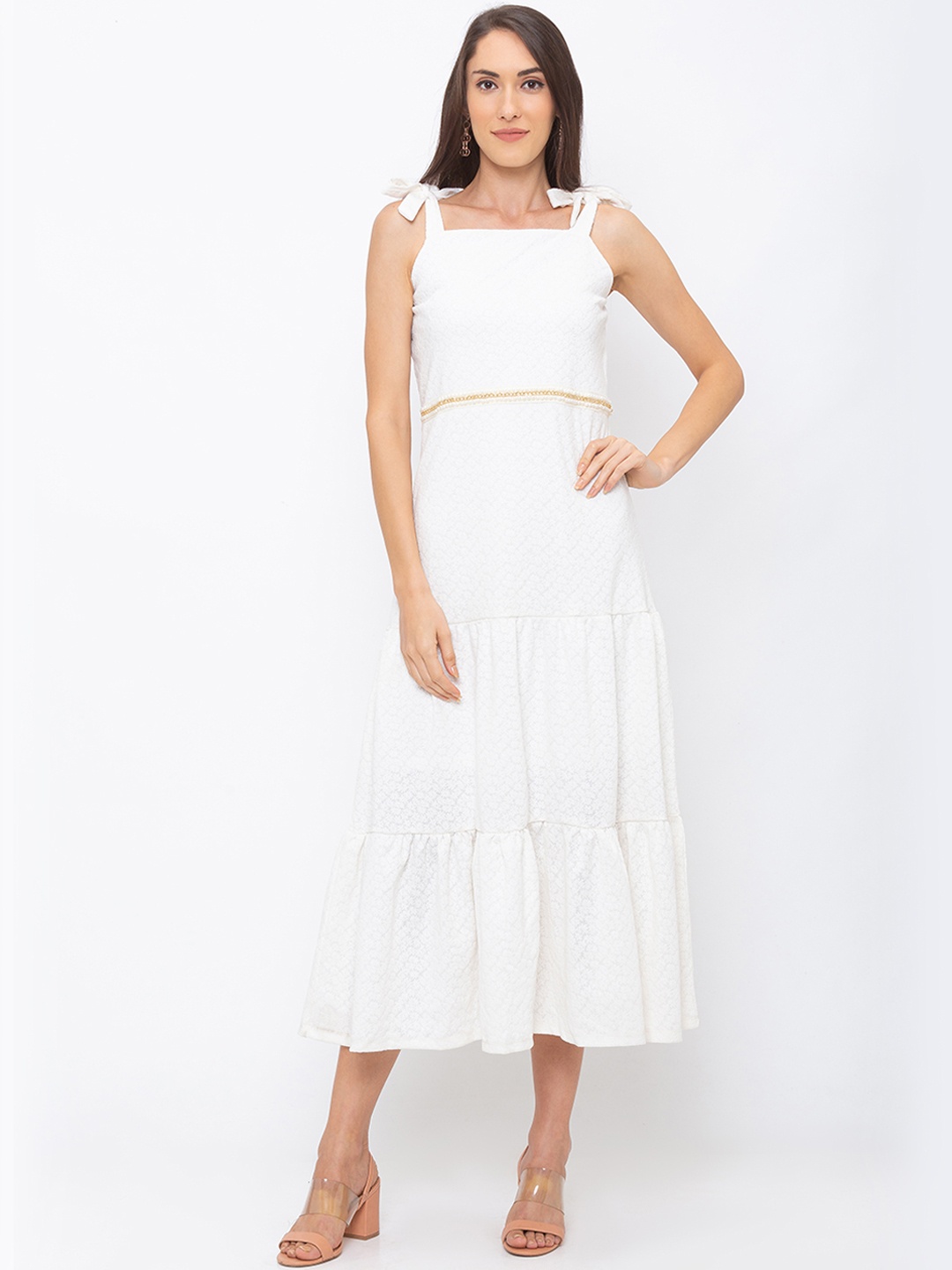 

Globus Women White Self Design A-Line Dress