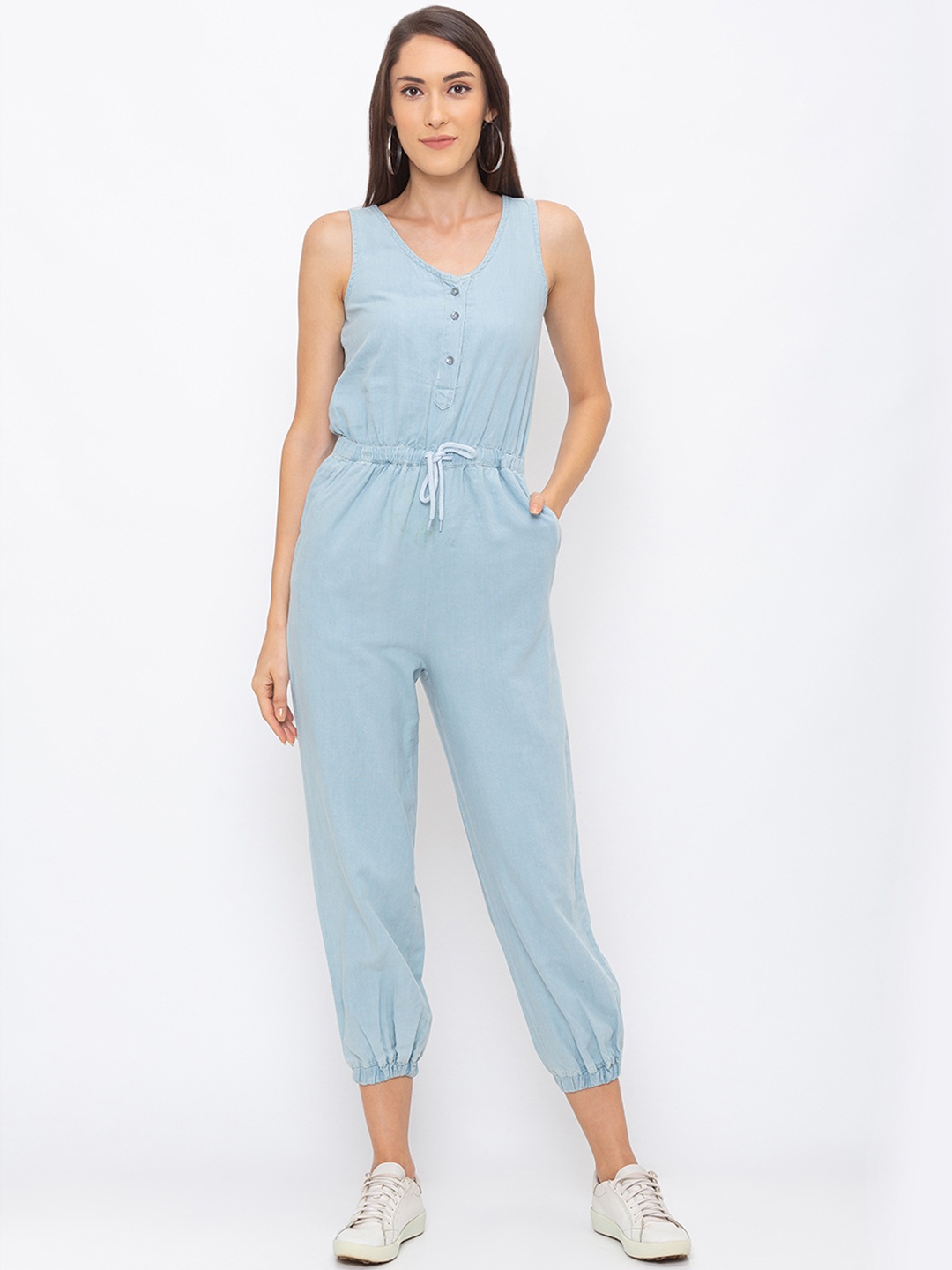 

Globus Women Blue Solid Basic Jumpsuit