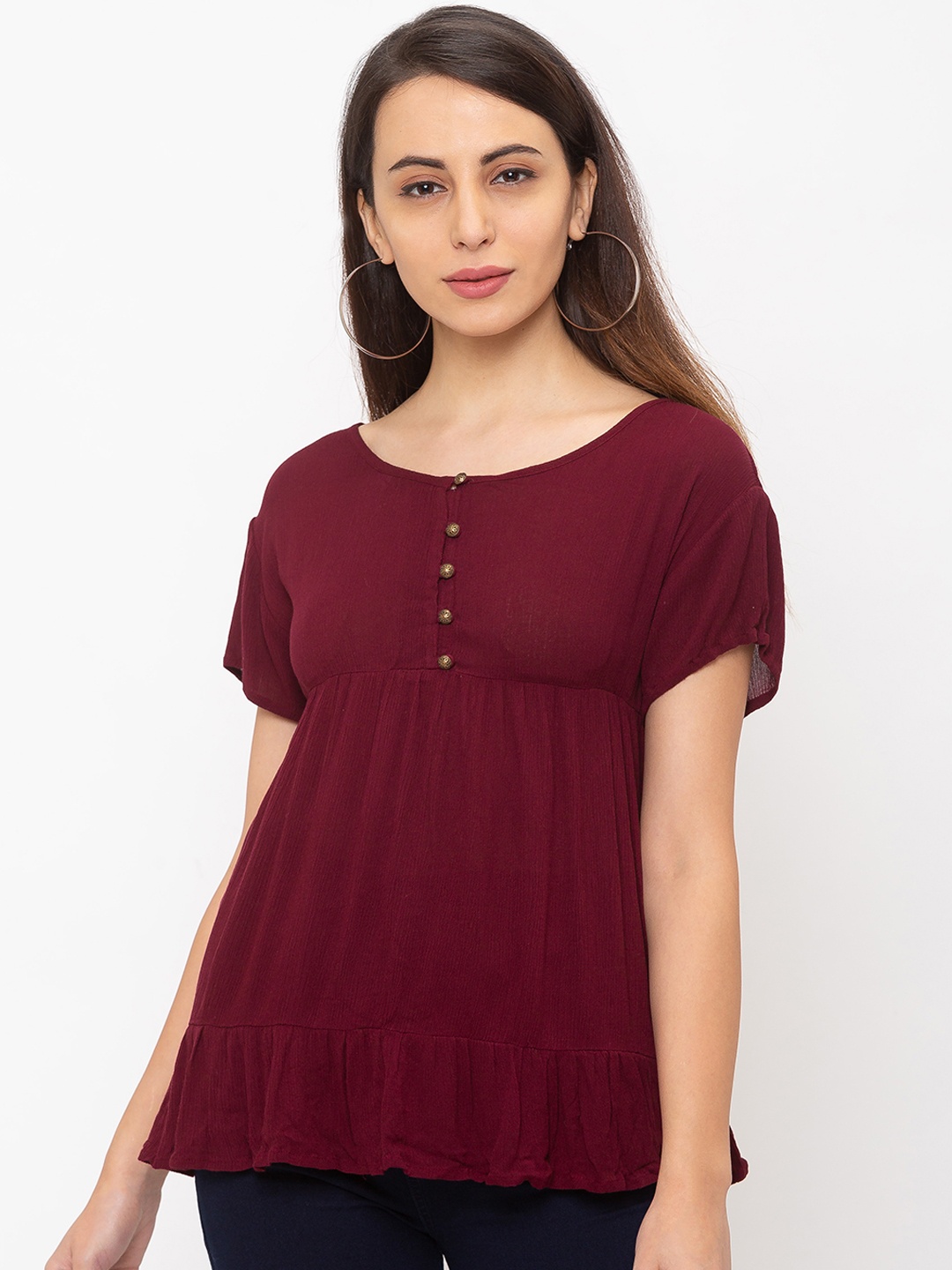 

Globus Women Maroon Solid Empire Top